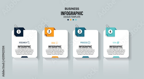 Presentation business infographic template vector. Business Infographic with note paper design vector. 4 step infographic diagram. Vector infographic template. Infographics for business concept. 