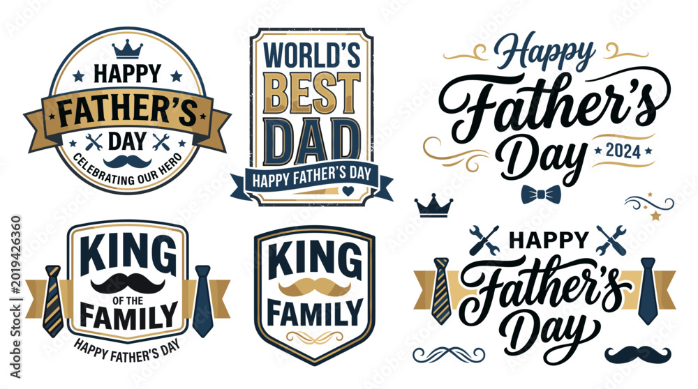 Fototapeta premium Happy Fathers Day Typography Badge Vector Set