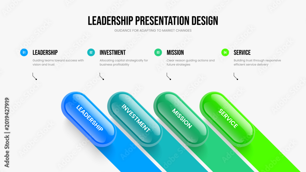 Obraz premium Service Innovation 4 Option Infographic Slide Layout. Financial Briefing Four Step Diagram Presentation Template. Digital Performance Slideshow Design Vector Illustration.