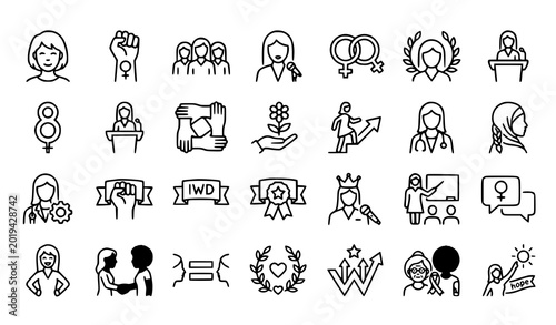 Foto Elegant International Women’s Day feminine outline icons vector set for social c