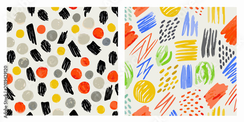 Tableau sur toile abstract brushstroke pattern with circles and lines in muted and vibrant colors