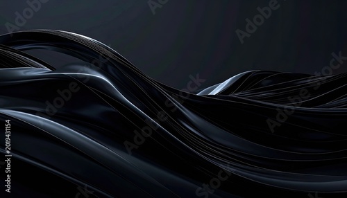 A sleek, dark abstract background featuring smooth, flowing waves and lines with subtle reflections creating a luxurious feel.