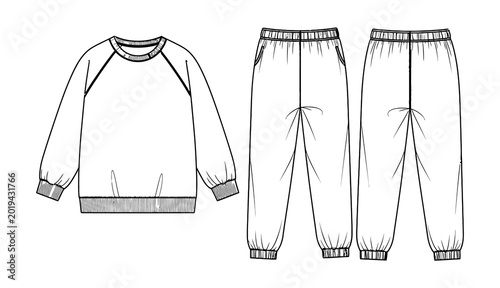 Obraz na plátně Technical fashion illustration of sweatshirt and jogger pants set