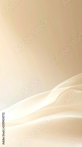 An elegant abstract background featuring soft, flowing cream and white waves on a warm beige gradient.