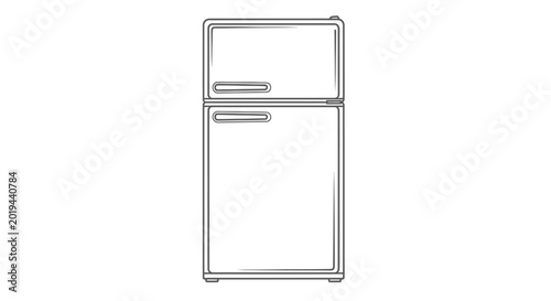 Minimalist line art illustration of a refrigerator isolated on white
