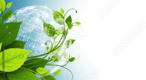 eco friendly earth globe with green leaves