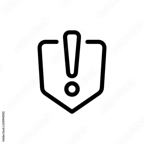 Warning indicator icon black outline shield with exclamation point