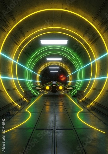 Neon Descent: A Vessel's Voyage Through Luminescent Depths