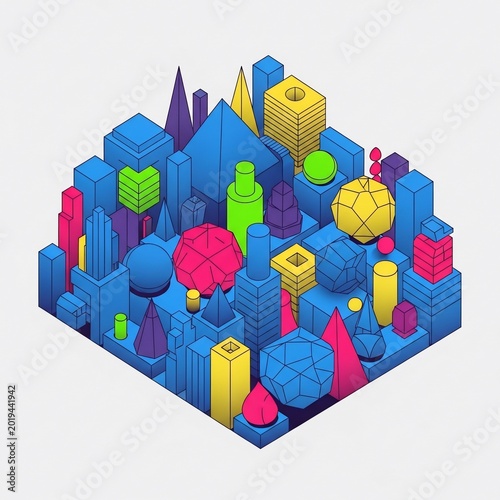 Geometric Dreams: A Vibrant Isometric Cityscape