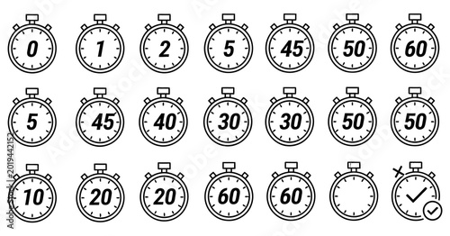 Quadro su tela Stopwatch icons with various time intervals