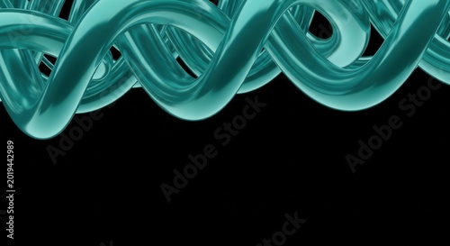 3d rendering of glowing turquoise dna helix structure on black background for science and medical use
