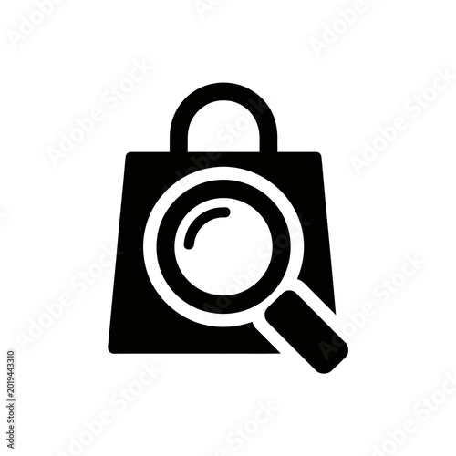 Shopping bag with magnifying glass icon for search and inspection