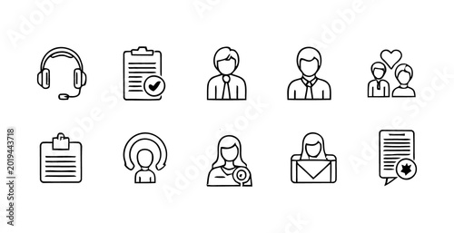 Customer service line icons set support communication and human resources concepts