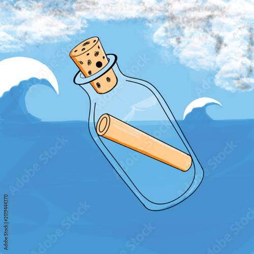Photos A heartfelt message sealed within a glass bottle, gracefully adrift on the vast,