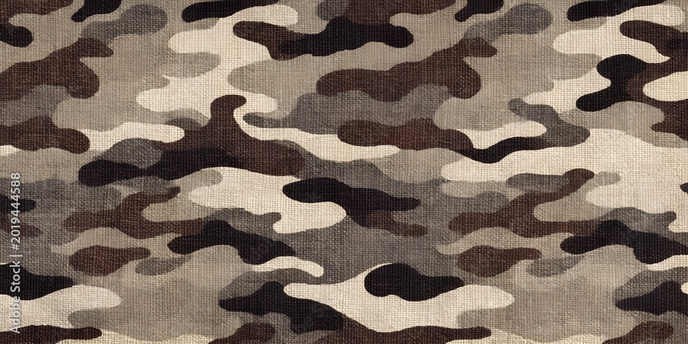 Fototapeta premium Seamless Military Camouflage Texture Pattern in Olive Green Brown and Khaki Tones Covering Full Frame as Army Hunting Fabric Surface Material for Graphic Resource Background and Design Use