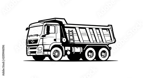 Foto Dump Truck Illustration - Heavy Duty Vehicle, Construction Equipment Line Art