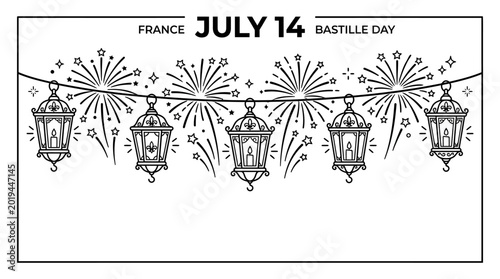 Obraz na płótnie Bastille Day France July 14th Celebration Hand Drawn Illustration