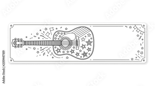 Foto Decorative guitar illustration with star patterns for musical design