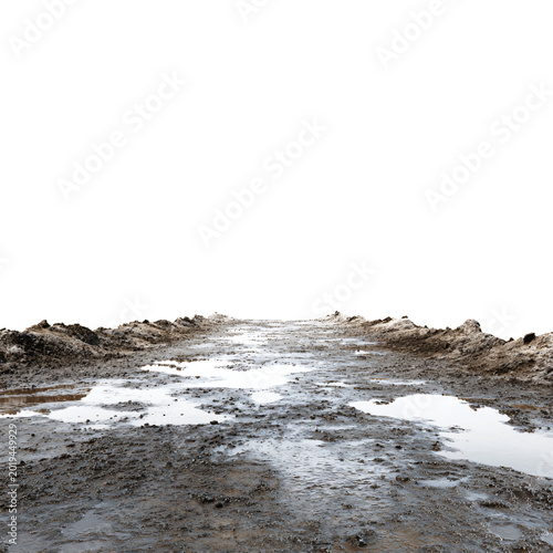 High-Quality Mud Surface Wet Soil Puddles Isolated White Background Photo