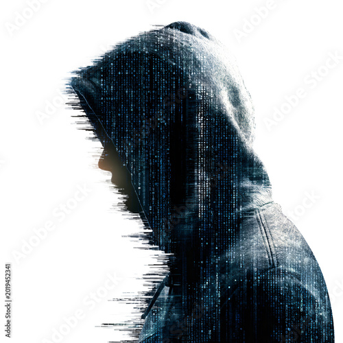 Professional Silhouette Hacker Hood Digital Data Space Cybers Security Concept