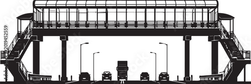 Photos Urban Pedestrian Footbridge Silhouette Crossing a Busy Highway with Heavy City T