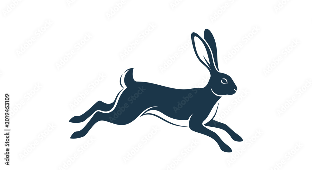 Obraz premium Silhouette of a running hare or rabbit in motion, graphic design