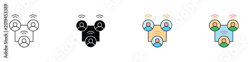 Konstfotografi Team communication and wireless social network icon set