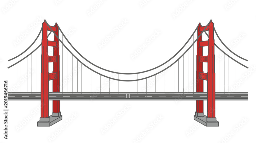 Fototapeta premium Minimal Golden Gate Bridge Side View Illustration