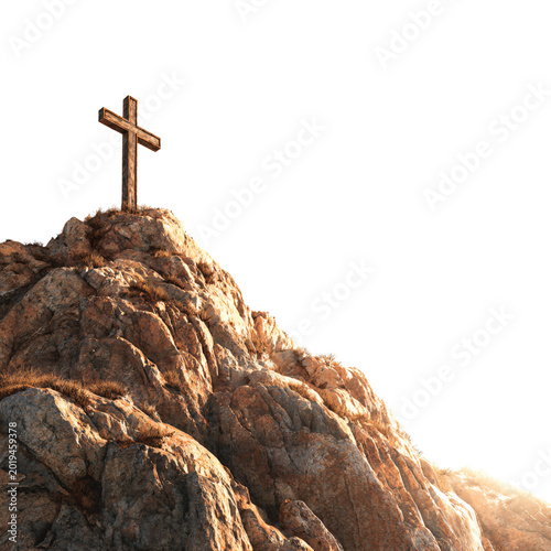 Inspirational Jesus Cross on Mountain Top - Concept of Faith Journey