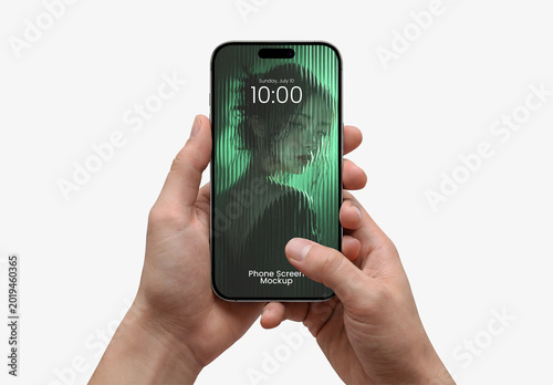 Hands Holding Phone Screen Mockup on white Background