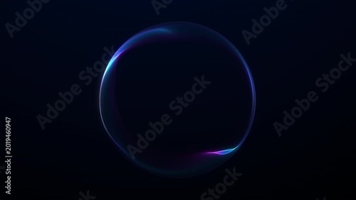 Blue purple neon orb with glowing circular energy ring on dark background, abstract futuristic VJ loop with smooth light motion, 4K 60fps.