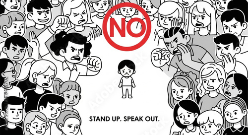 Photos Child stands alone surrounded by angry crowd with no symbol overhead