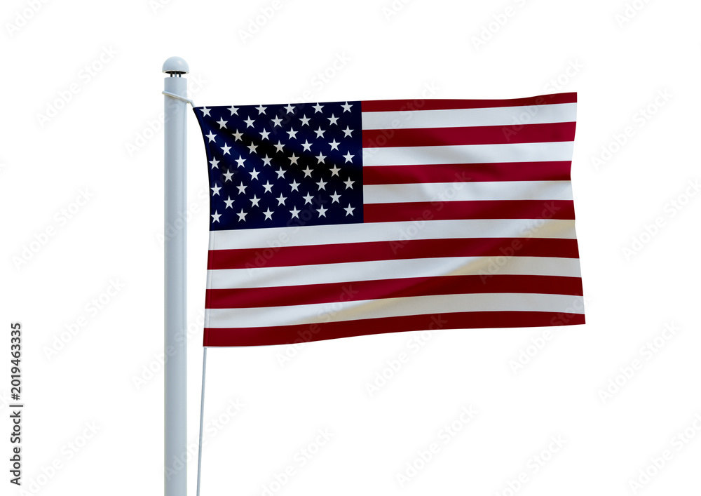 Obraz premium Realistic United States American flag waving on flagpole isolated on clean background, suitable for patriotism, national celebration, Independence Day, politics and USA concepts