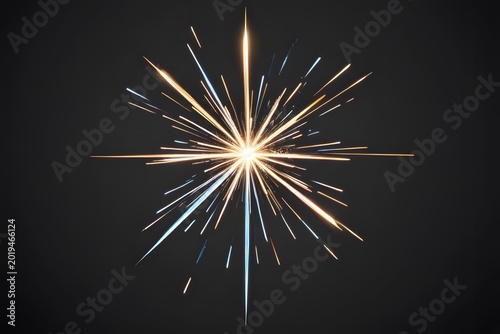 Exploding golden light burst with blue accents against dark backdrop conceptual abstract energy
