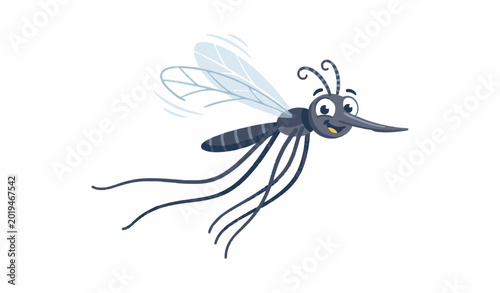 Funny mosquito cartoon vector illustration isolated on white background in modern flat style