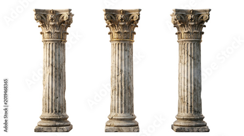 Architectural Detail of Roman Corinthian Columns Set Isolated for Luxury Branding Template