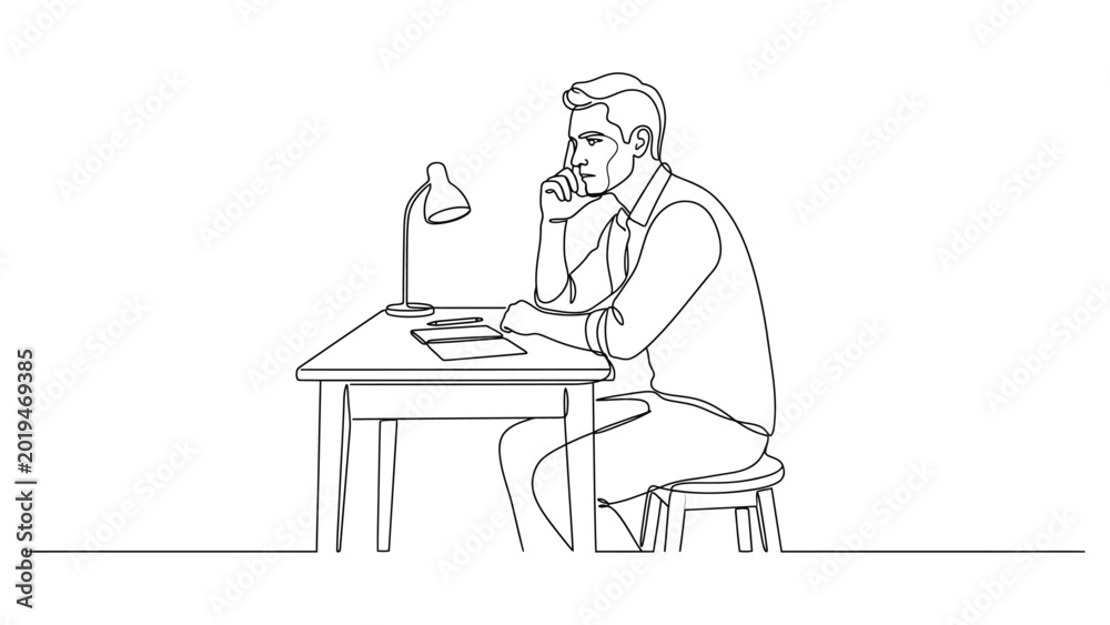 Fototapeta premium A man sitting at a desk working on a laptop.