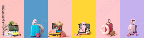 Group of packed suitcases w...