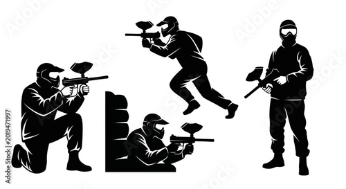 Photos Paintball Players Silhouette, Action Poses, Sport Illustration