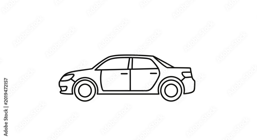 Fototapeta premium Outline drawing of a sedan car isolated on white background vector illustration