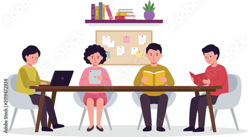 Konstfotografi Group of People Working and Studying Together Around a Table in Collaborative Of