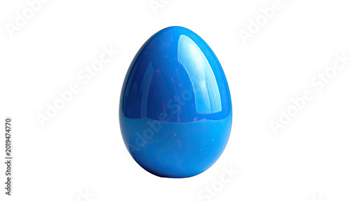 A vibrant blue egg rests against a stark black background, showcasing its smooth, glossy surface and subtle textural variations.