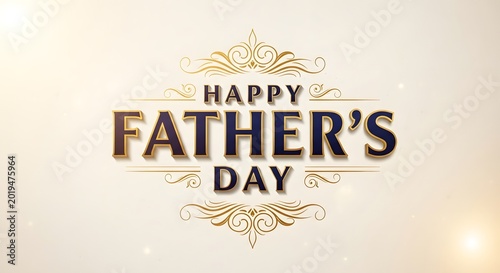 Fathers Day gold ornate greeting card with elegant typography on beige background