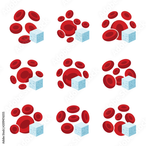 Tableau sur toile Red Blood Cells and Sugar Cubes - Diabetes Concept Illustration