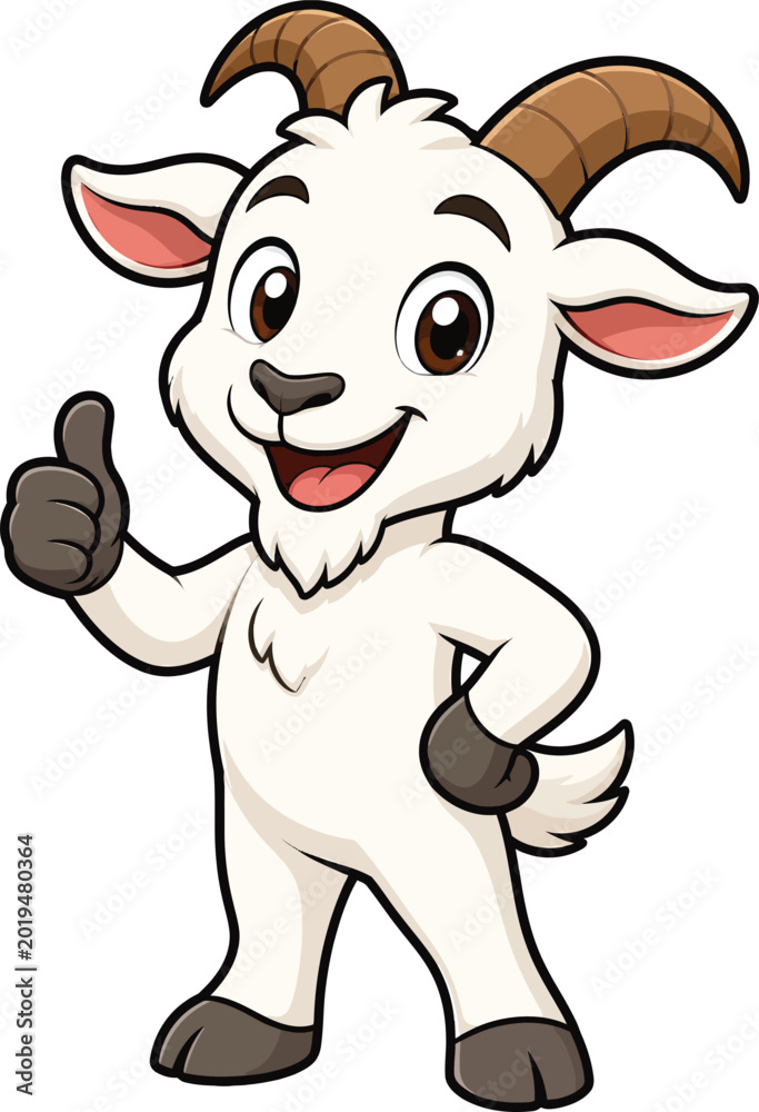 Fototapeta premium Cute Cartoon Goat Mascot Character Showing Thumbs Up