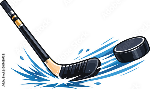 Tableau sur toile Ice Hockey Stick and Puck with Water Splash vector