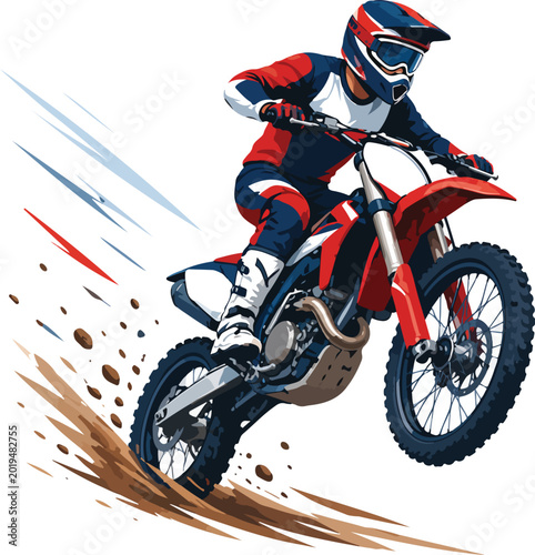 Принти на полотні Motocross rider jumping with dirt flying Keywords: motocross, rider, motorcycle,