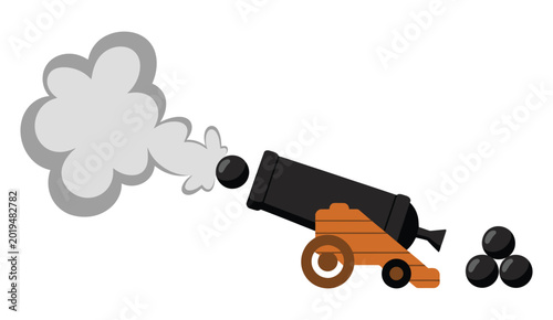 Photos Ancient cannon with cannon balls flat style vintage weapon firing vector illustr