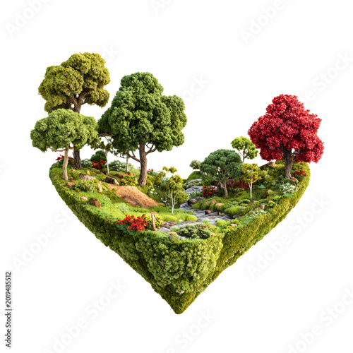 Valentine's Day Heart Decoration Amongst Nature Isolated on White Background