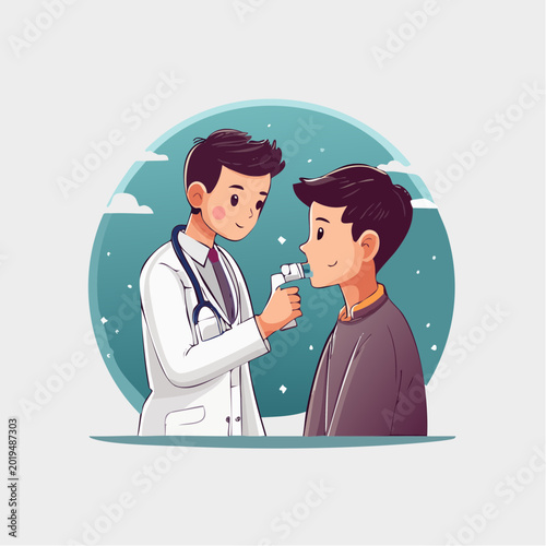 Doctor Using Inhaler on Patient